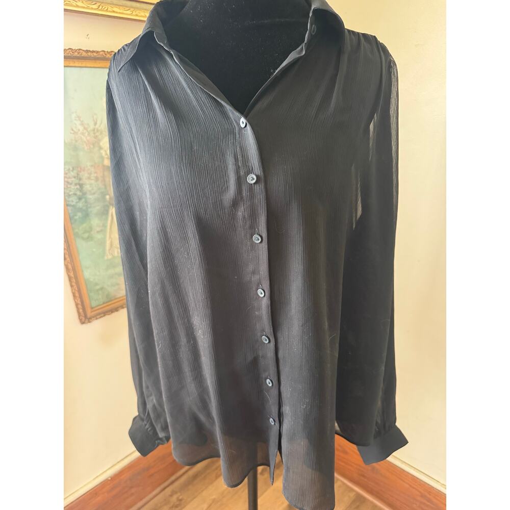 Uniqlo C Clare Waight Keller Sheer Pleated Blouse Black Built-In Cami Size M
